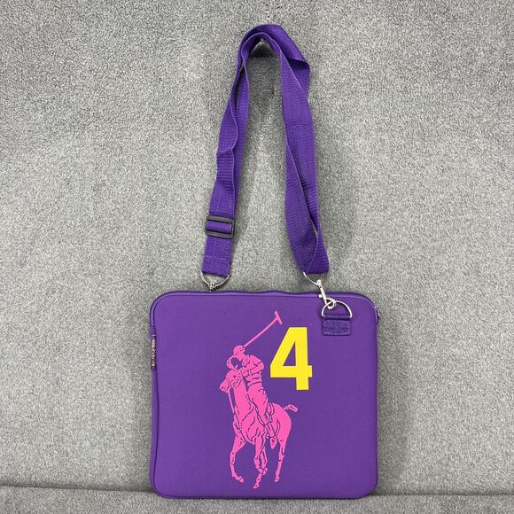 Ralph Lauren Laptop Bag Purple Adjustable Strap Pink Polo Player 4 Graphic Case - Picture 1 of 16